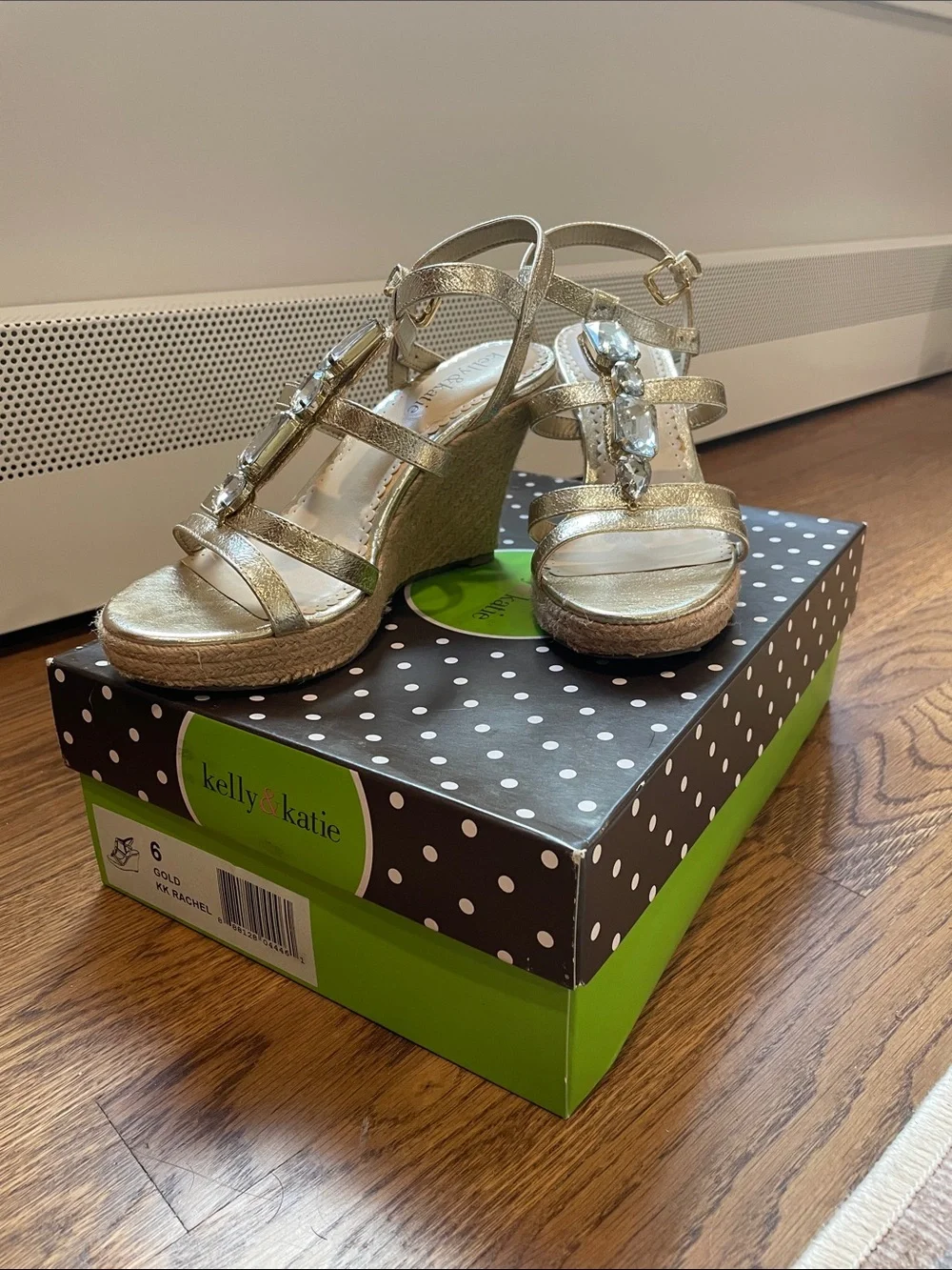 Kelly & Katie Metallic Gold Jeweled Espadrille Wedges